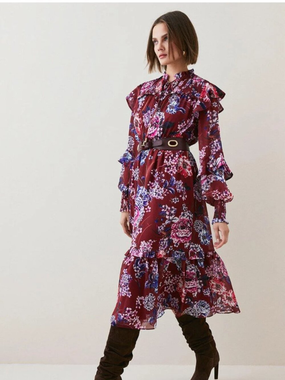 Karen Millen Floral Printed Georgette Woven Midi Dress 6
